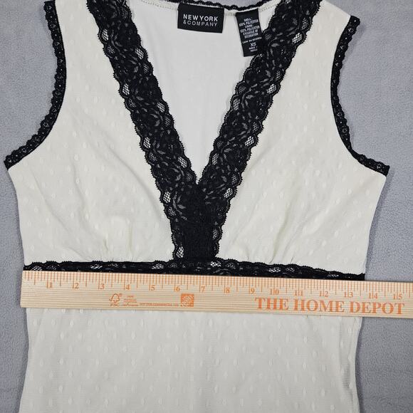 New York & Company Babydoll Tank Womens XS Ivory Black Lace Coquette Y2K Preppy - Picture 9 of 11